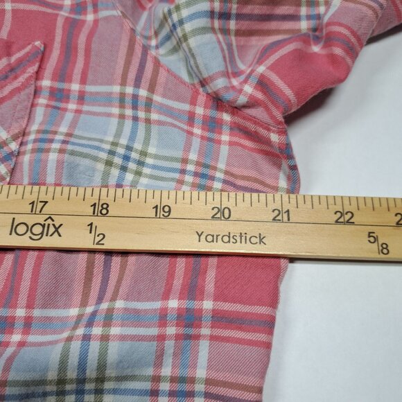 LL Bean Womens Flannel Shirt Scotch Plaid Peach Pink Blue Button Up Down Medium - Picture 4 of 8